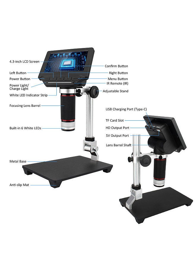 Generic - 5-inch LCD Screen Video Microscope with 32GB TF Card 1000X Microscope and Telescope 1080P with  IR Remote - Image 1