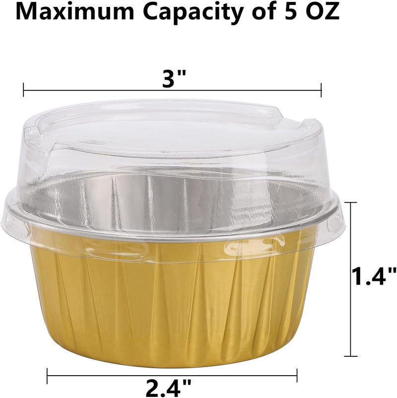 DEAYOU 100 Pieces Aluminum Foil Muffin Cupcake Ramekins, 5oz Cupcake Liners with Lids, 3 Inch Mini Tart Tins Pans Baking Cups Holder for Souffle, Pudding, Parties, Wedding, Gold - Image 2