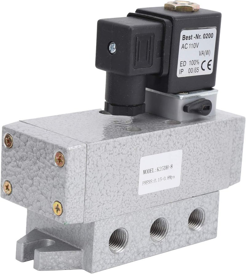 2 Position 5 Way Solenoid Valve, Single Electric Control Industrial Valve, Aluminum Alloy G1/4in Solenoid Valve with Automatic Seal Compensation for High Flow Media (AC110V) - Image 1
