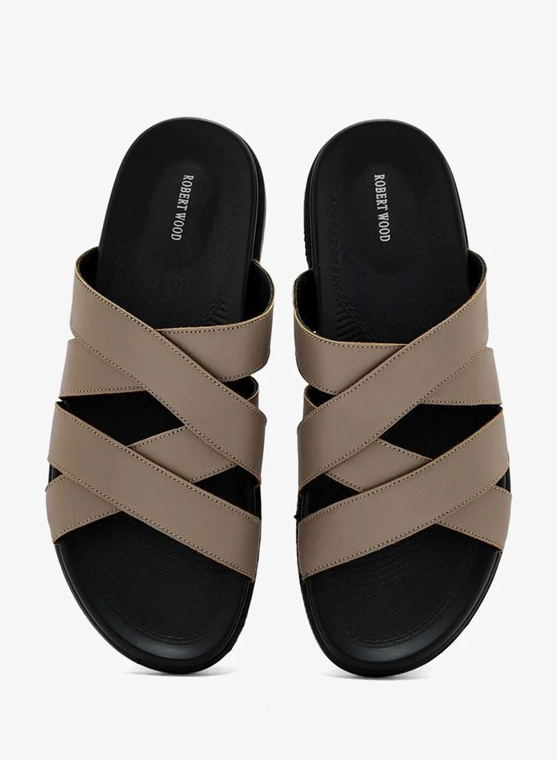 Robert Wood Beige/Chikoo Comfort Footbed Strappy Sandals for Men | Best Price UAE