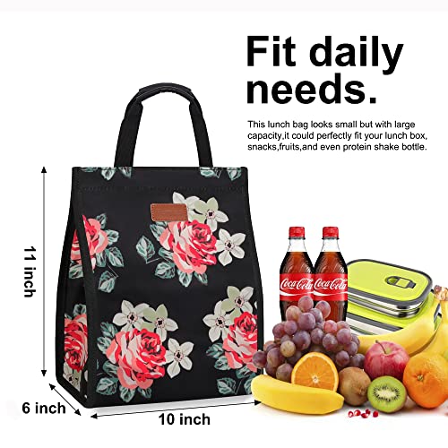 Femuar Lunch Bags for Women Insulated Reusable Lunch Tote with Internal Pocket, Lunch Tote bag for Work (Flower) - Image 2