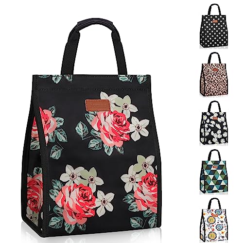 Femuar Lunch Bags for Women Insulated Reusable Lunch Tote with Internal Pocket, Lunch Tote bag for Work (Flower) - Image 1