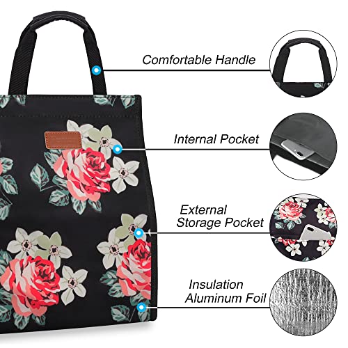 Femuar Lunch Bags for Women Insulated Reusable Lunch Tote with Internal Pocket, Lunch Tote bag for Work (Flower) - Image 3