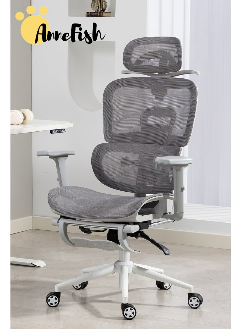AnneFish Ergonomic Mesh Office Chair with Footrest and Adjustable Lumbar Support Adjustable Height High Back Reclining Chair Adjustable Armrests Executive Desk Chair Home Office Chair Comfortable Computer Gaming Chair With Silent Swivel Wheels - Image 1