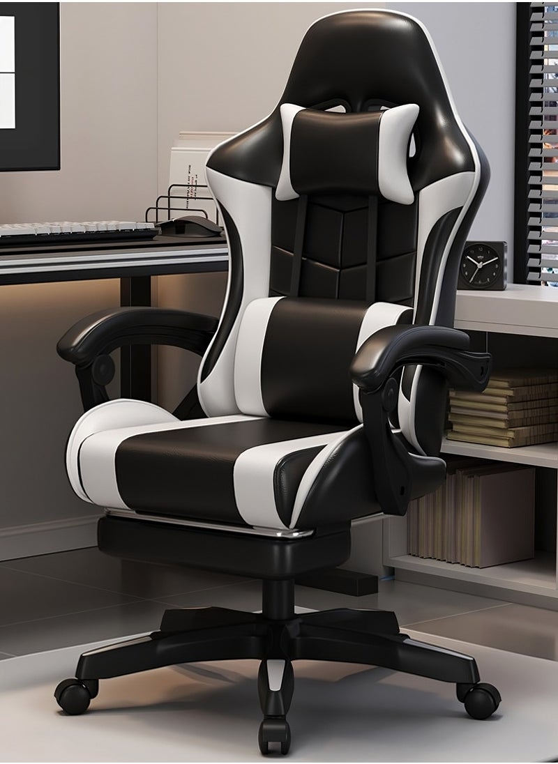 Black & White Gaming Chair with Footrest: Internet Cafe E-Sports Recliner - Comfortable Swivel Seat for Home Office and Computer Gaming - pzsku/Z1C05E966D2DC1F318DC4Z/45/_/1711788174/db36c00c-a59c-4587-8183-86b045aa8936