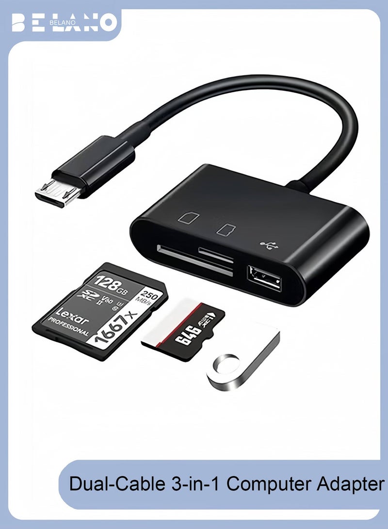 BELANO 3-in-1 SD Card Reader with Type-C Connector, Supports SD/TF/USB, Plug & Play Memory Card Adapter for Android, Tablet, MacBook, Laptop (Black) - Image 1