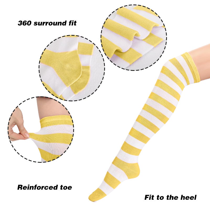 DAZCOS Striped Thigh High Socks Elastic Over The Knee Knit Stockings for Daily or Anime Cosplay (Yellow+White) - Image 3