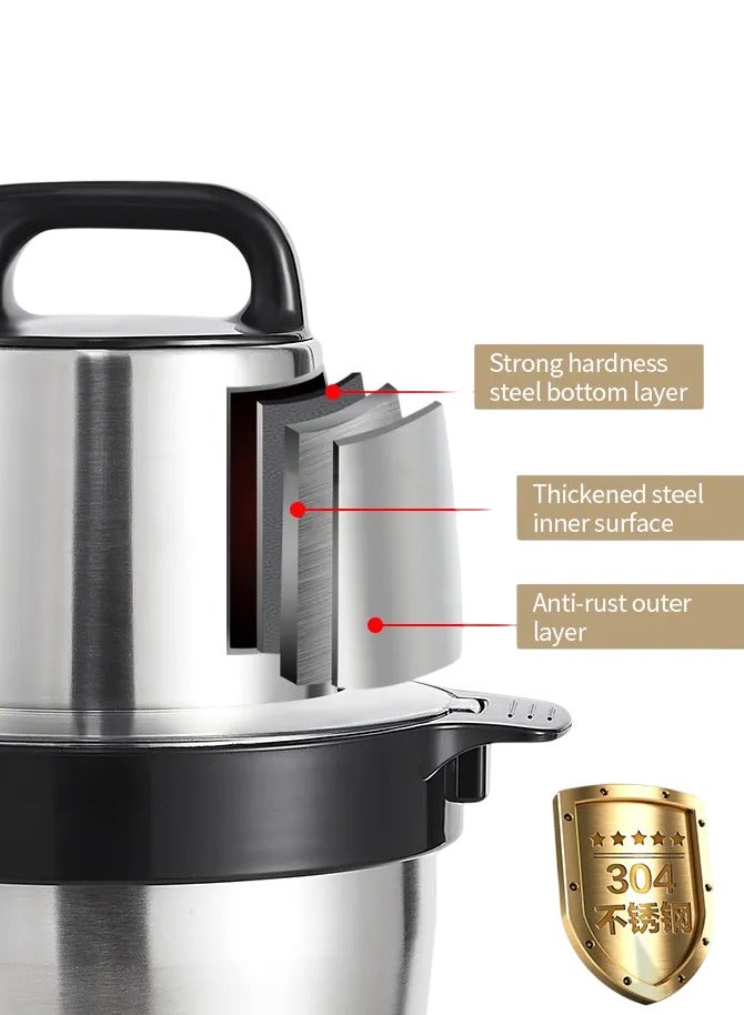 مفرمة لحم من الفولاذ المقاوم للصدأ، محضرة طعام بقوة 1000 وات بسعة 6 لتر و4 شفرات، لتقطيع اللحوم والخضروات والفواكه والمكسرات - Image 4