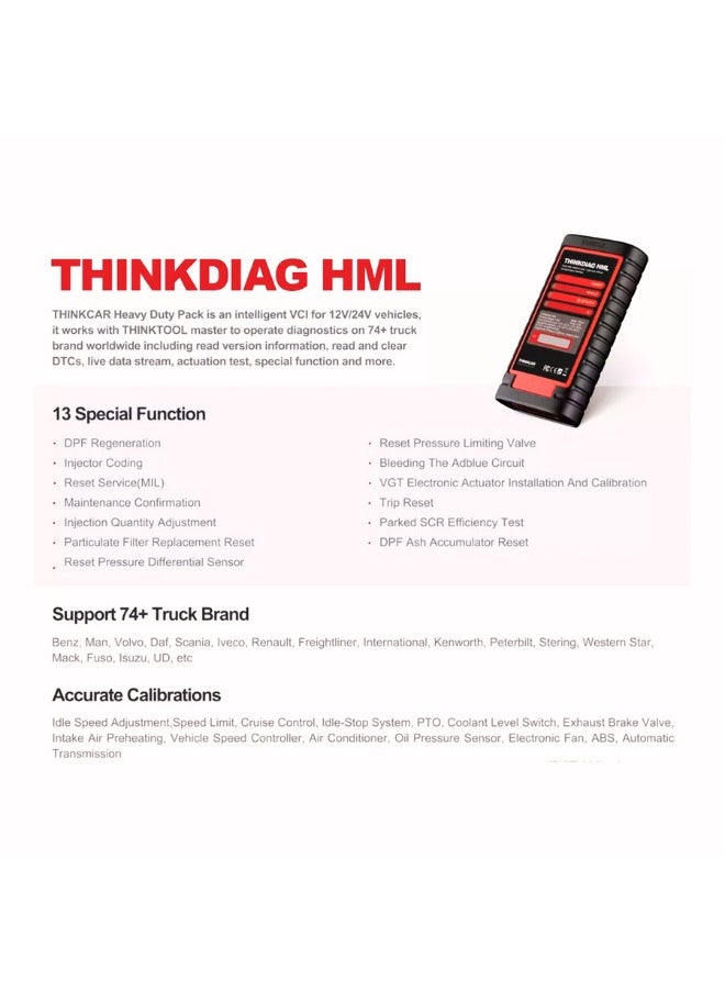 فكر في السيارة - THINKDIAG HML نظام كامل OBD2 قارئ رمز الماسح الضوئي 24 فولت مركبات الشاحنات الثقيلة HD محول واجهة أداة تشخيص المركبات لـ Thinktool Master 2 - Image 1