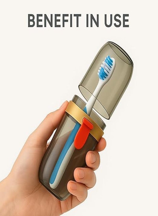 KITCHOOK Portable Travel Toothbrush Cup Holder with Storage Compartment, Transparent Design, Dual Compartment, Smoke Grey, Plastic, Matte Finish - Image 4