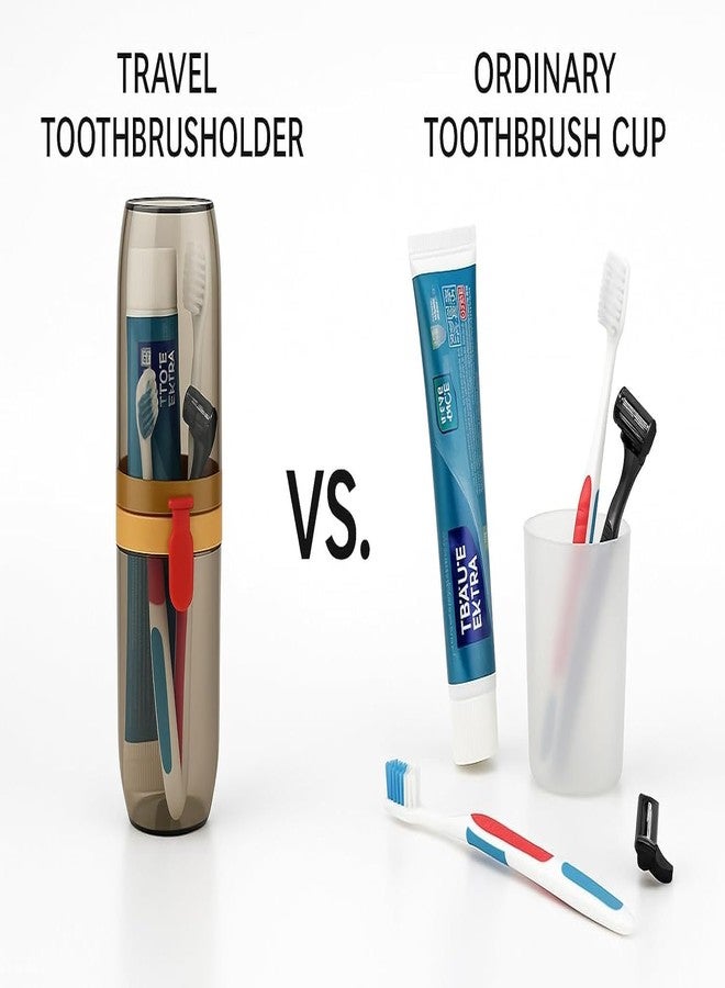 KITCHOOK Portable Travel Toothbrush Cup Holder with Storage Compartment, Transparent Design, Dual Compartment, Smoke Grey, Plastic, Matte Finish - Image 5