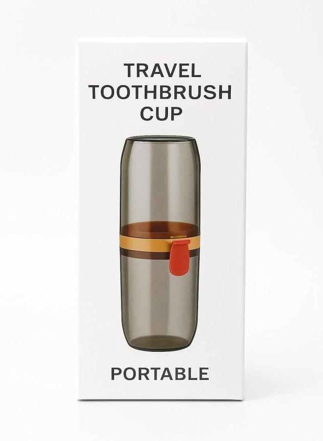KITCHOOK Portable Travel Toothbrush Cup Holder with Storage Compartment, Transparent Design, Dual Compartment, Smoke Grey, Plastic, Matte Finish - Image 2