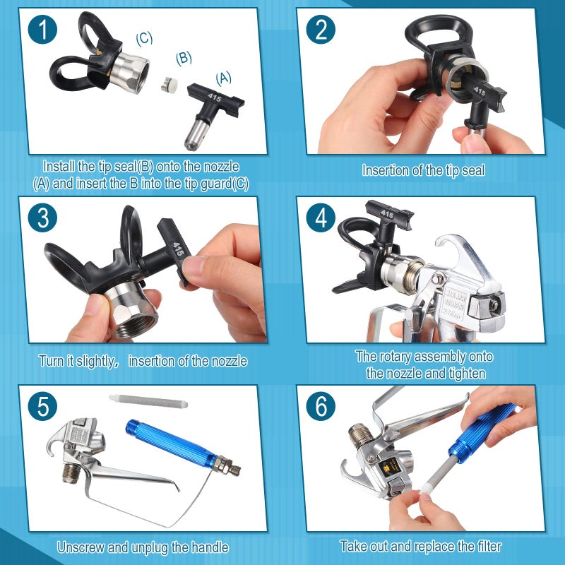 Amyhill 10 Pcs Spray Tips Airless Paint Sprayer Nozzle Tip and 10 Pcs Airless Spray Gun Filter Reversible Tip Paint for Sprayer Accessories(109, 213, 311, 315, 411, 415, 517, 523, 621, 623) - Image 5