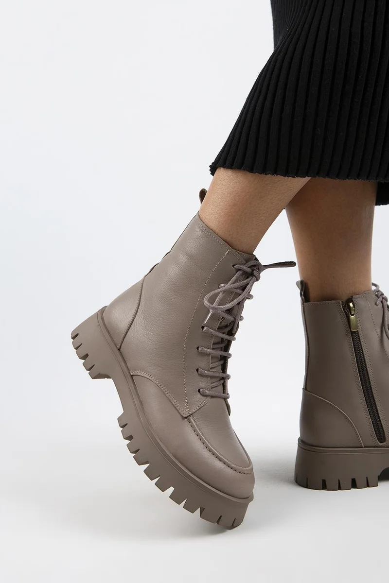 Manijero Manijero Jemima Women's Genuine Leather Lace-up Zippered Mink Boots