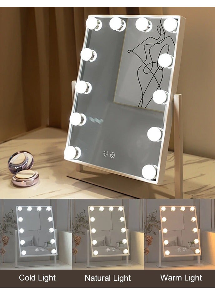 سومكايل مرآة مكياج منضدية كهربائية بتحكم ذكي يعمل باللمس، مرآة تجميل منضدية كهربائية، مرآة تجميل مع 12 مصباح LED قابل للتعتيم مع ثلاثة أوضاع إضاءة ملونة، 360 درجة دوران - Image 2