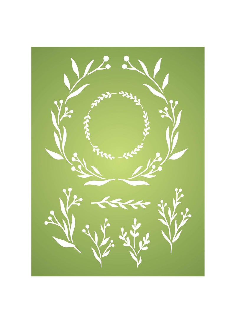 Usnyabni - Olive Leaf Layering Stencil, 4.5 x 6.5 inch - Stencils for Walls Original Wreath Stencil Mask use to Add Texture, Design and Accents to Mixed Media Backgrounds - Image 1