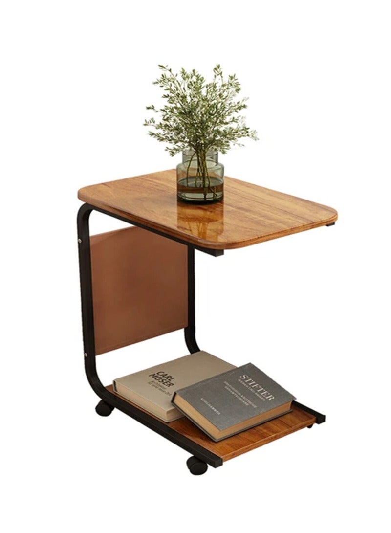 Apustim Side Table Movable C Shape Side Table with Wheels Portable Sofa Small Table Bed Sofa Table Nightstand Rolling Desk for Living Room Bedroom （Brown）  - Image 1