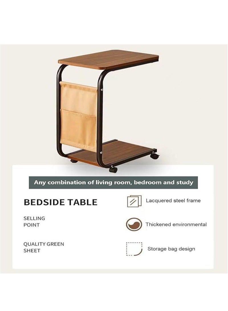 Apustim Side Table Movable C Shape Side Table with Wheels Portable Sofa Small Table Bed Sofa Table Nightstand Rolling Desk for Living Room Bedroom （Brown）  - Image 3
