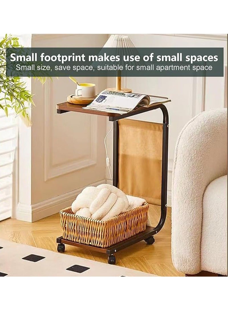 Apustim Side Table Movable C Shape Side Table with Wheels Portable Sofa Small Table Bed Sofa Table Nightstand Rolling Desk for Living Room Bedroom （Brown）  - Image 4