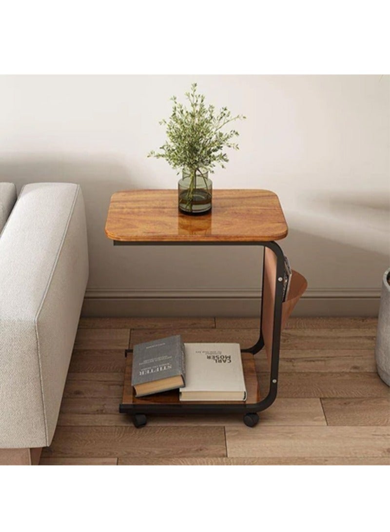 Apustim Side Table Movable C Shape Side Table with Wheels Portable Sofa Small Table Bed Sofa Table Nightstand Rolling Desk for Living Room Bedroom （Brown）  - Image 5