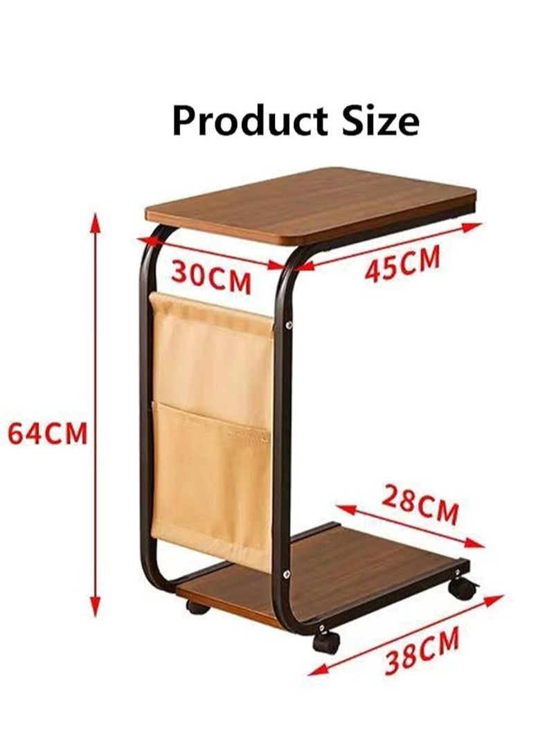 Apustim Side Table Movable C Shape Side Table with Wheels Portable Sofa Small Table Bed Sofa Table Nightstand Rolling Desk for Living Room Bedroom （Brown）  - Image 2