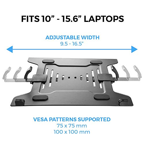 HumanCentric Laptop VESA Mount Tray for Monitor Arms and Stands, Fits 75x75 and 100x100 mm VESA Mount Holes, Fully Secures Laptop with Adjustable Clamps 9.5" to 16.5” Width, Rubber Pads - Image 2