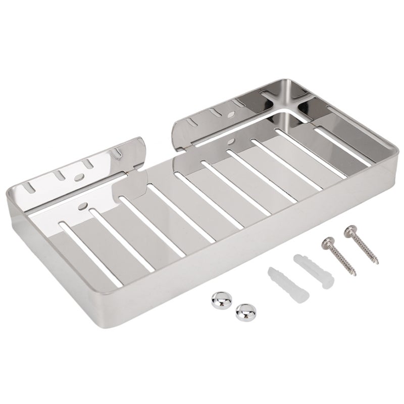 Stainless Steel Soap Holder: 304 Stainless Steel Silver, Anti-corrosion Wear-resistant - Rounded Corner Design, Heavy-duty With 2 Hooks, Wall Mounted Soap Dish for Bathroom Kitchen - Image 1