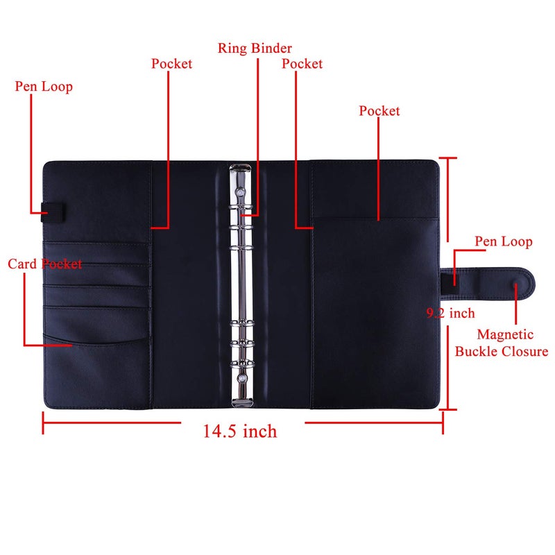Antner A5 Binder 6 Ring Refillable Notebook Planner Cover for A5 Planner Inserts & Refill Paper, PU Leather Loose Leaf Personal Organizer Photocard Holder Budget Binder with Magnetic Buckle, Black - Image 2