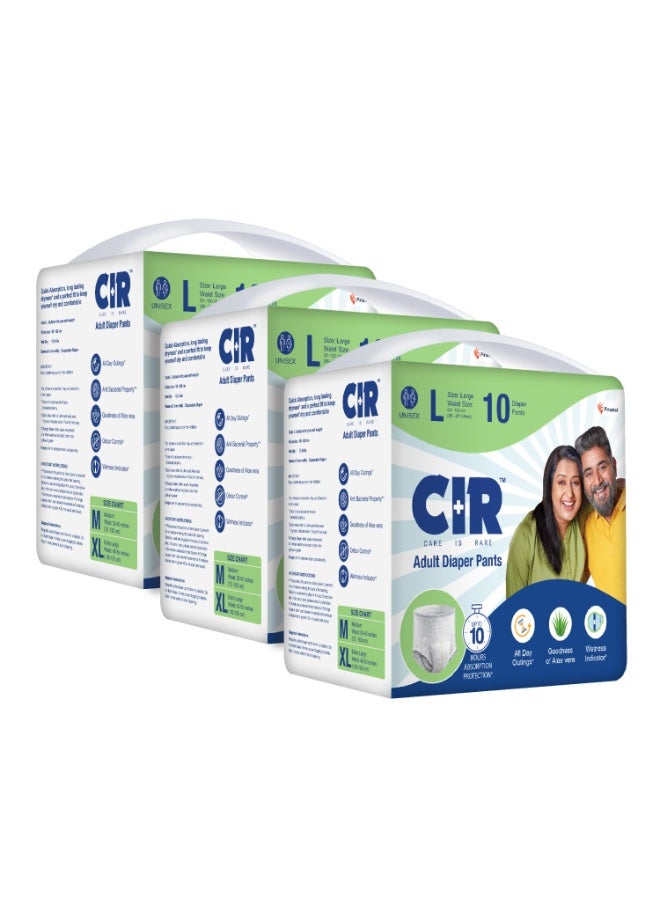 حفاضات CIR للكبار بتصميم سروال | حفاضات للكبار مقاس كبير (L) | محيط الخصر (90-120 سم | 35-47 بوصة) | امتصاص وحماية لمدة 10 ساعات | للجنسين مع مؤشر للبلل | تحكم في الرائحة | فوائد الصبار | 30 حفاضة - Image 1