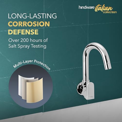 Hindware Italian Collection F340023CP Elegance Kitchen Sink Tap with Swivel Spout & Wall Flange (Wall Mounted), Brass with Chrome Finish, Kitchen Mixer Tap | 12-Year Manufacturer Warranty - Image 5