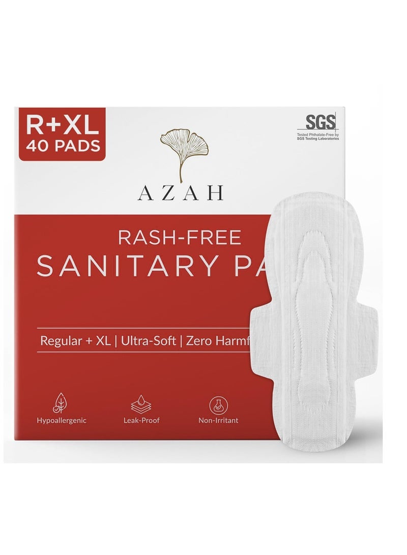 AZAH Sanitary Pads for Women (20 Reg + 20 XL) [Pack of 40] 100% Rash-Free sanitary napkins | 3x More Absorption, Cottony Soft and Dry Top Cover for heavy Flow | Toxin Free, Locks Odour, Leak-Proof - Image 1
