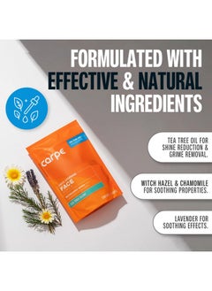 Carpe Carpe Sweat Absorbing Face Wipes (15 Facial Wipes). Witch Hazel & Tea Tree Oil Wipes Infused with Eucalyptus. Energizing, Refreshing, and Soothing. Sweat and Oil Control  - Image 5
