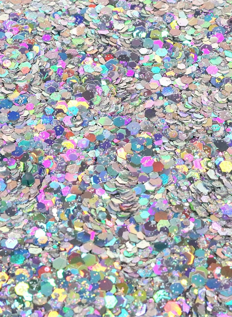 Excefore Holographic Chunky Glitter, 3.5oz/ 100g Silver Craft Glitter Powder Mixed Chunky Fine Flakes Iridescent Nail Sequins for Nail Art, Hair, Epoxy Resin, Tumblers, Slime, Painting, Festival Decor - Image 2