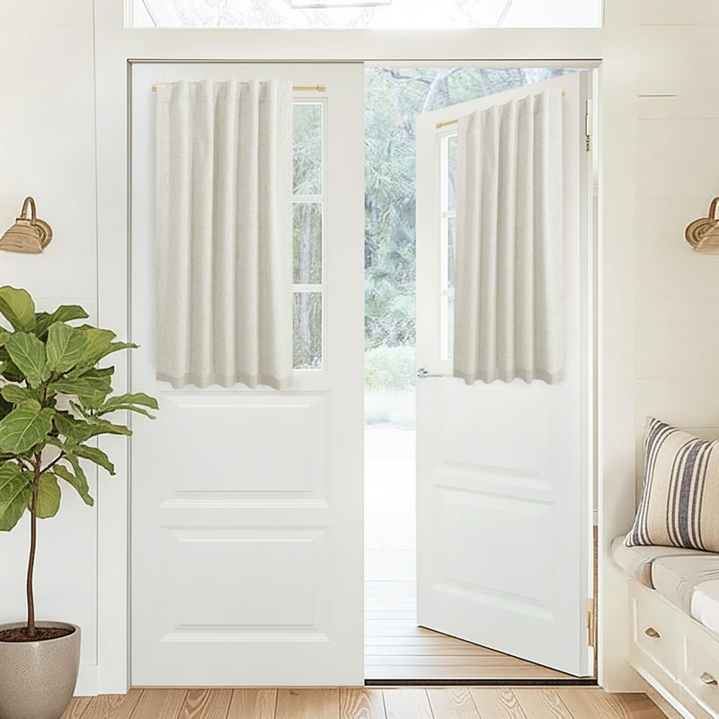 KOUFALL Linen Half French Door Curtains for Window Set of 2 Blackout Short 40 Inch Length Privacy Small Curtains for Front Back Door Glass Window Kitchen - Image 1
