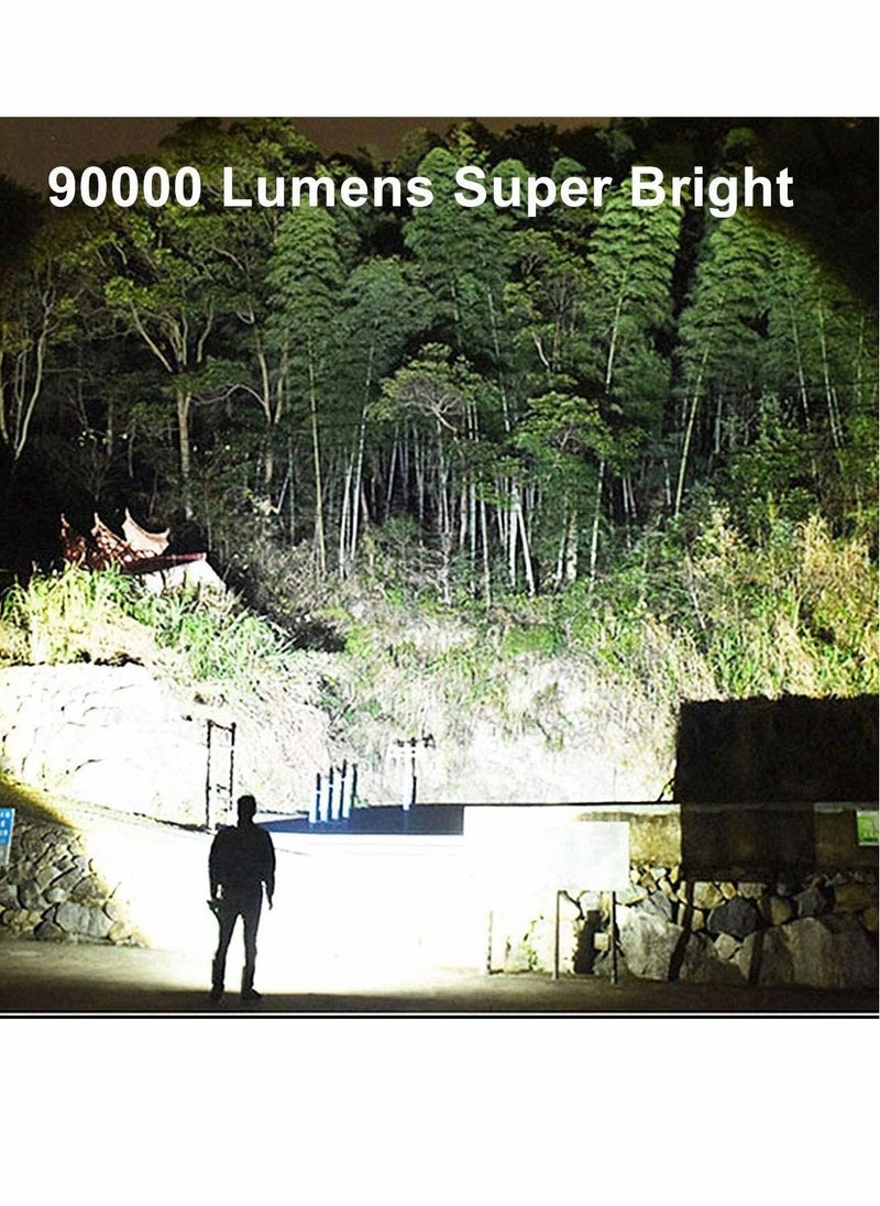 90000 Lumens Rechargeable LED Flashlights Super Bright Zoomable Waterproof Flashlight Powerful Handheld Flashlight Included 3 Modes for Camping Emergencies