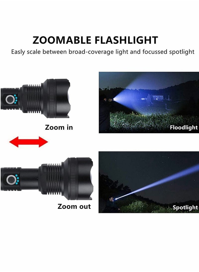 90000 Lumens Rechargeable LED Flashlights Super Bright Zoomable Waterproof Flashlight Powerful Handheld Flashlight Included 3 Modes for Camping Emergencies