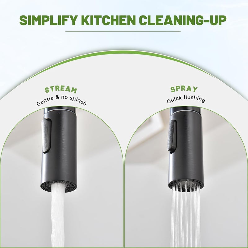 DAYONE Matte Black Bar Sink Faucet for Kitchen Tap with Pull Down Sprayer, Modern Single Handle Stainless Steel RV Sink Mixer 360°-Swivel - Image 2