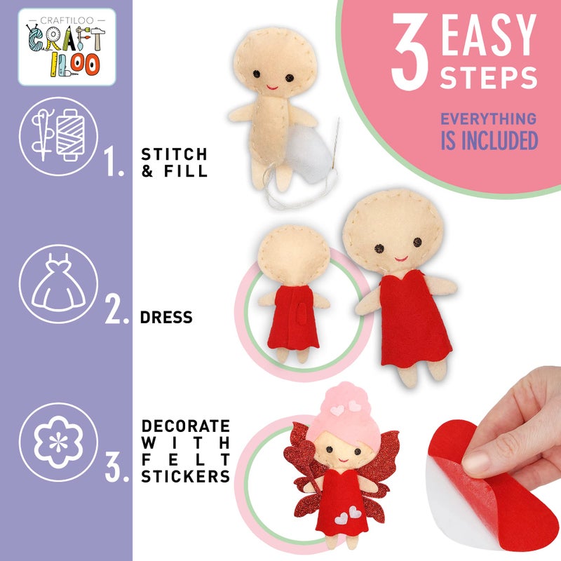 CRAFTILOO Fairy Sewing Kits for Little Girls 5 Easy Projects for Children Beginners Sewing kit Kid Crafts Make Your Own Felt Pillow Plush Craft Kit My First Sewing Kit Learn to Sew Kit - Image 4