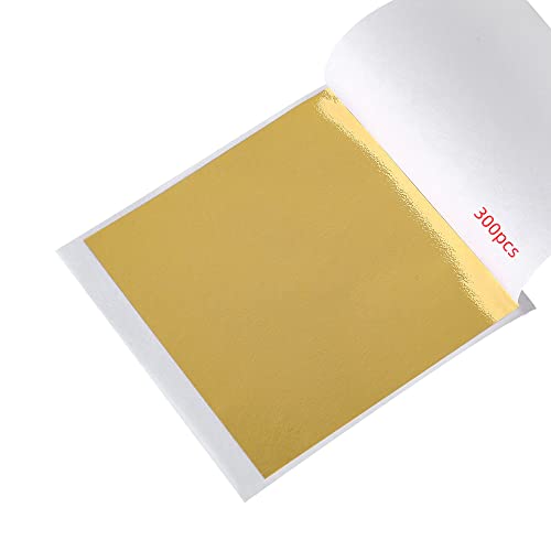 DECONICER 300 pcs Imitation Gold Leaf SheetsGold Foil Sheets are Suitable for ArtGildingDecorationCraftsPicturesFramesSculptureFurniture315335 inches - Image 1