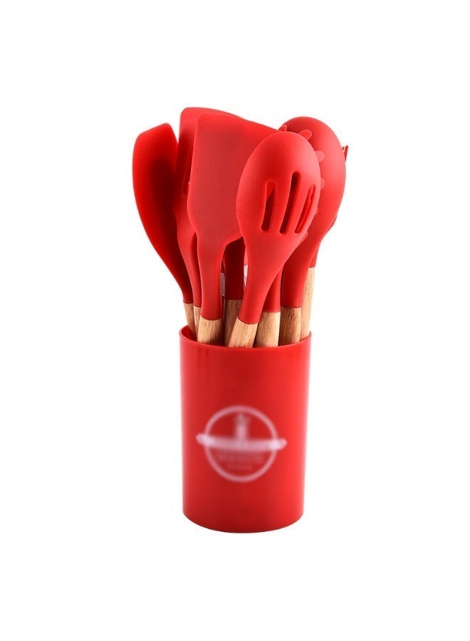 O2. Red 12-Piece Silicone Kitchen Utensil Set with Wooden Handles & Holder – Heat Resistant Cooking Tools Set - Image 2