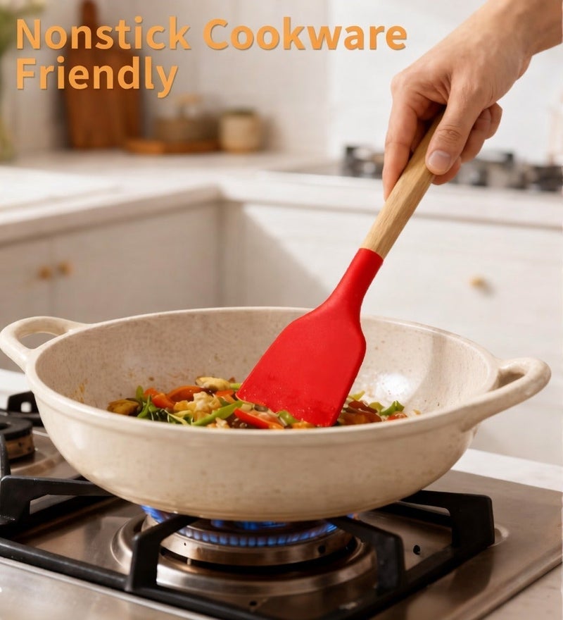 O2. Red 12-Piece Silicone Kitchen Utensil Set with Wooden Handles & Holder – Heat Resistant Cooking Tools Set - Image 5