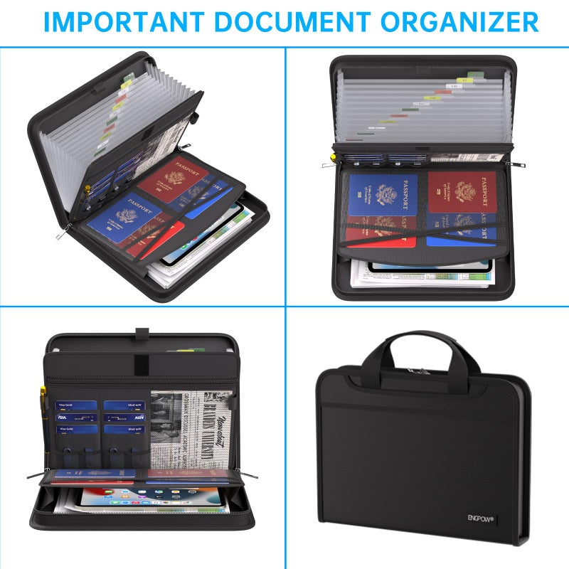 ENGPOW Accordion File Organizer, Fireproof Expanding File Folder with 13 Pockets Document Organizer with Handle & Labels, Portable Home Travel Safe Storage for Letter A4 Files and More, Black - Image 4