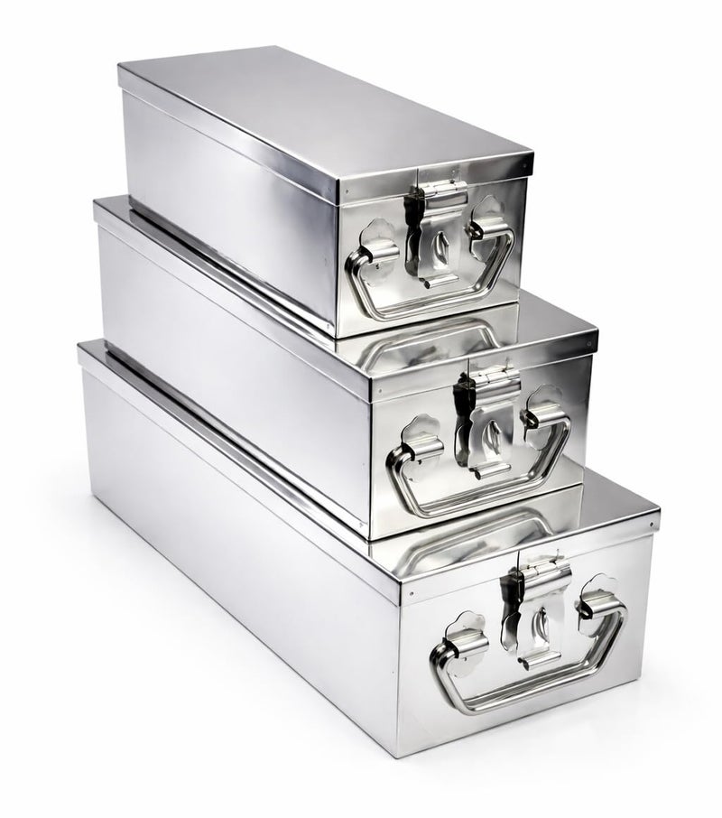 JOWEL Stainless Steel Locker Boxes Jewellery Boxes Cash Peti Set (Multi_Pack of 3) Size - 8 Inch, 10 Inch, 12 Inch - Image 4