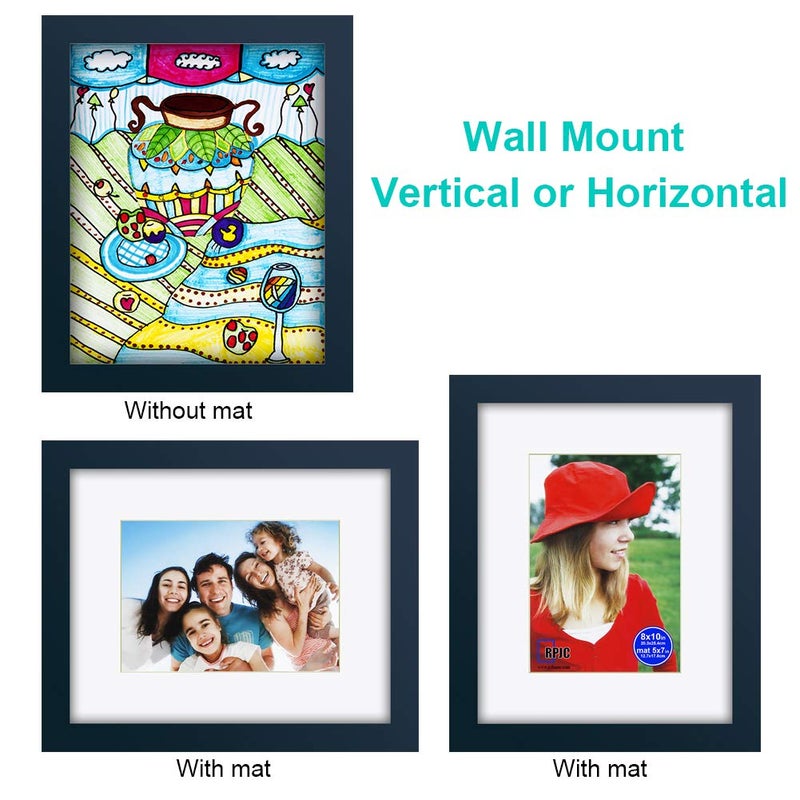 RPJC RPJC 8x10 inch Picture Frame Made of Solid Wood and High Definition Glass Display Photo 5x7 with Mat or 8x10 Without Mat for Wall Mounting Jazz Blue - Image 3