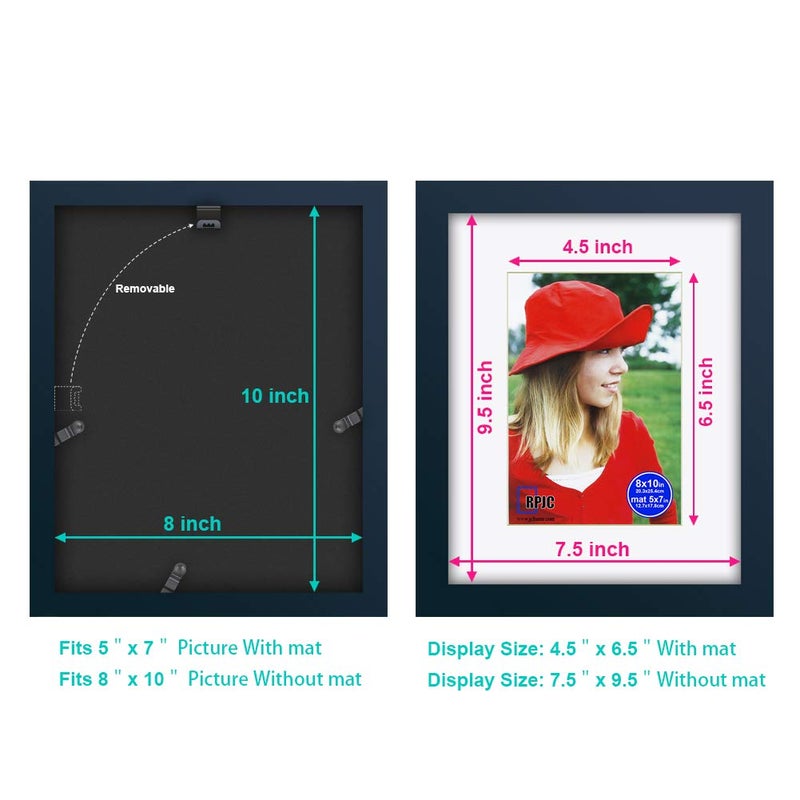 RPJC RPJC 8x10 inch Picture Frame Made of Solid Wood and High Definition Glass Display Photo 5x7 with Mat or 8x10 Without Mat for Wall Mounting Jazz Blue - Image 4