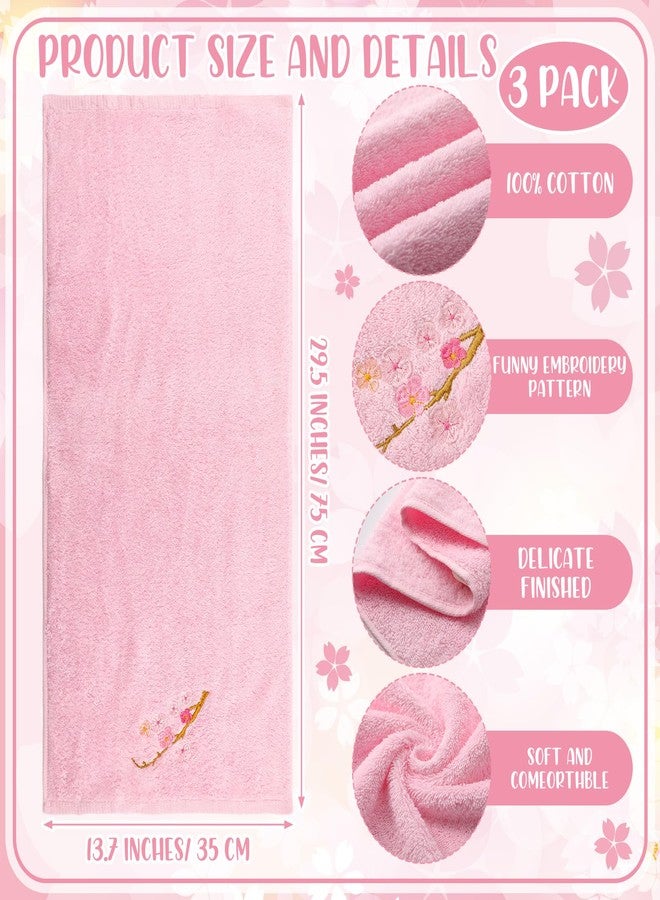 Remagr 3 Pcs Floral Hand Towels Set 100% Cotton White Pink Cherry Blossom Towel Sakura Embroidered Decorative Spring Summer Soft Absorbent Bath Towels Housewarming Gifts for Spa Guest Kitchen Bathroom - Image 2