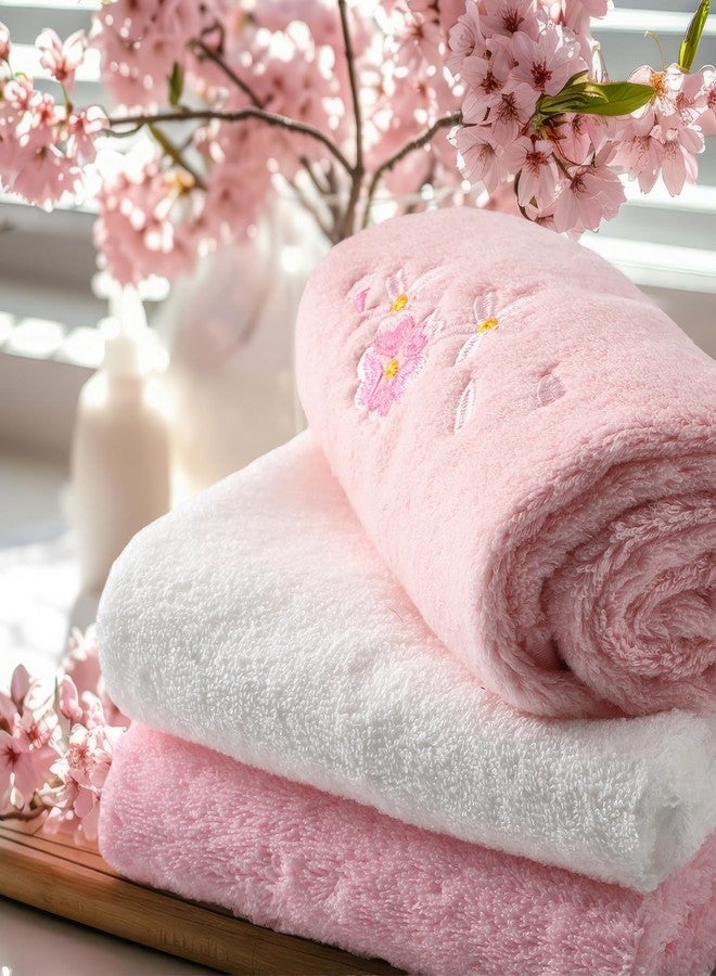 Remagr 3 Pcs Floral Hand Towels Set 100% Cotton White Pink Cherry Blossom Towel Sakura Embroidered Decorative Spring Summer Soft Absorbent Bath Towels Housewarming Gifts for Spa Guest Kitchen Bathroom - Image 5