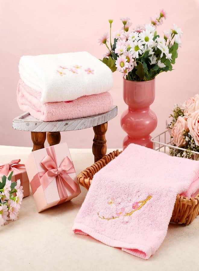 Remagr 3 Pcs Floral Hand Towels Set 100% Cotton White Pink Cherry Blossom Towel Sakura Embroidered Decorative Spring Summer Soft Absorbent Bath Towels Housewarming Gifts for Spa Guest Kitchen Bathroom - Image 4