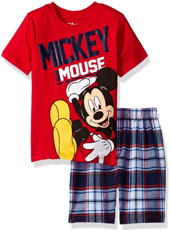 Disney Disney Toddler Boys' Mickey Mouse Plaid Short Set with T-Shirt, Red, 4T  - Image 2
