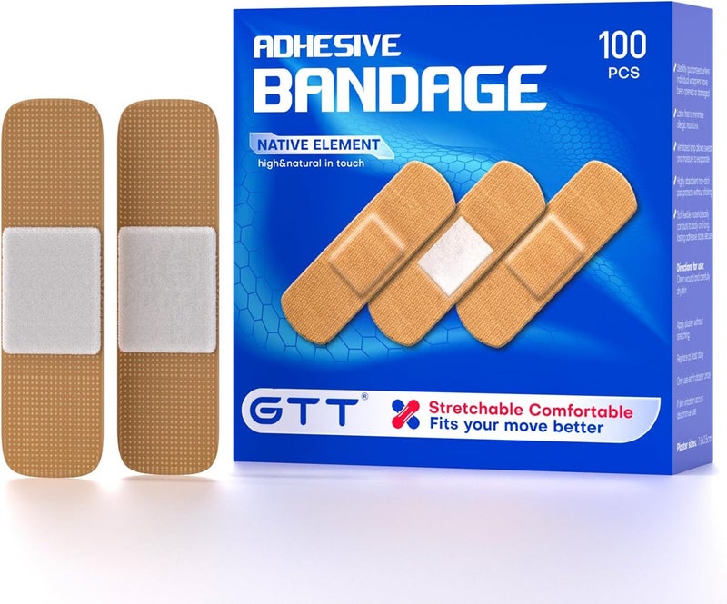 GTT Brand Sterile Flexible Fabric Adhesive Bandages Comfortable Flexible Protection  Wound Care for Minor Cuts  Scrapes Pad Designed to Cushion Painful Wounds One Size 100 ct - Image 1